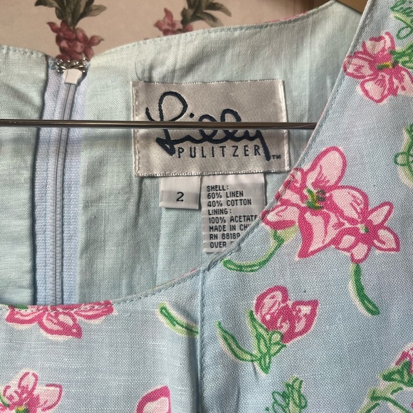 Lilly Pulitzer Floral Dress Vintage Blue Pink Floral 2 - Picture 7 of 8